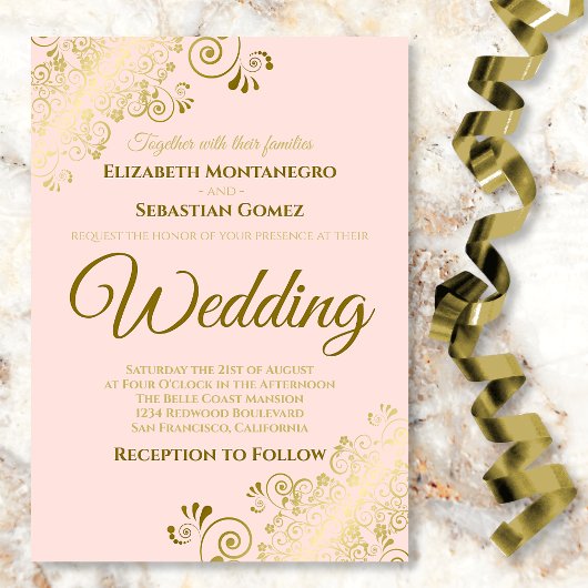 Gold Frills Blush Pink Chic Hochzeitseinladung Einladung