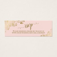 Gold Frills Blush Pink Wedding RSVP Online Card