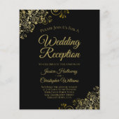 Gold Frills BUDGET Black Wedding Reception Einladu (Vorderseite)