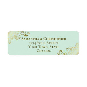 Gold Frills Chic Mint Green Wedding Rücksendeadres