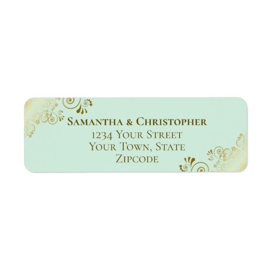 Gold Frills Chic Mint Green Wedding Rücksendeadres (Vorne)
