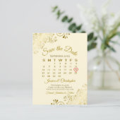 Gold Frills Cream Wedding Save the Date Calendar Ankündigungspostkarte (Stehend Vorderseite)