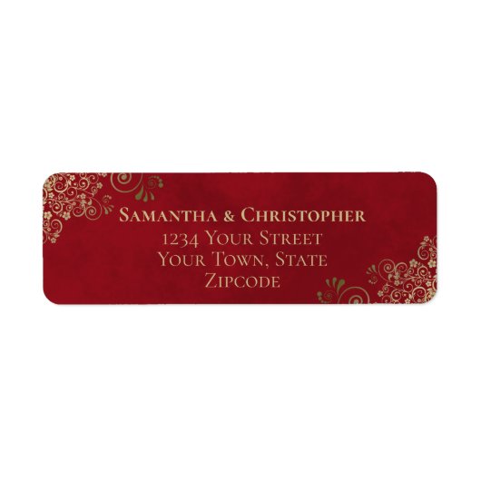 Gold Frills Crimson Red Wedding Rücksendeadresse (Vorne)