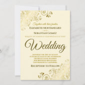 Gold Frills Einfache schicke Creme Hochzeit Einlad Einladung (Vorderseite)