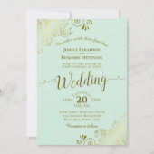 Gold Frills Elegant Neo Mint Green Wedding Einladung (Vorderseite)