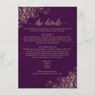 Gold Frills Elegant Plum Lila Hochzeitdetails Begleitkarte
