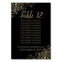Gold Frills Elegantes Black Wedding Seating Chart