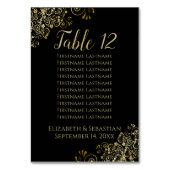Gold Frills Elegantes Black Wedding Seating Chart Tischnummer (Rückseite)