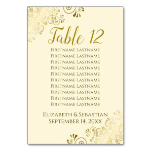 Gold Frills Elegantes Cream Wedding Seating Chart Tischnummer