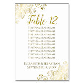 Gold Frills Elegantes White Wedding Seating Chart Tischnummer (Rückseite)