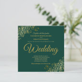 Gold Frills Emerald Green Elegant Square Wedding Einladung (Stehend Vorderseite)