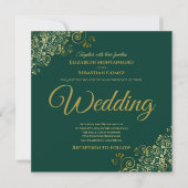 Gold Frills Emerald Green Elegant Square Wedding Einladung (Vorderseite)