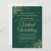 Gold Frills Emerald Green Elegant Virtual Wedding Einladung (Vorderseite)