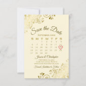 Gold Frills Ivory Cream Chic Wedding Calendar Save The Date (Vorderseite)