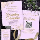 Gold Frills & Lilac Lila QR Code Hochzeit Einladung