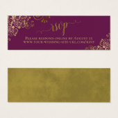 Gold Frills Magenta Plum Wedding RSVP Online Card (Vorne & Hinten)