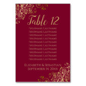 Gold Frills Maroon Burgundy Seating Chart Tischnummer (Vorderseite)