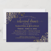 Gold Frills Navy Blue Wedding Probe & Dinner Einladung (Vorderseite)