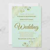 Gold Frills Neo Mint Green Chic Einladung zur Hoch (Vorderseite)