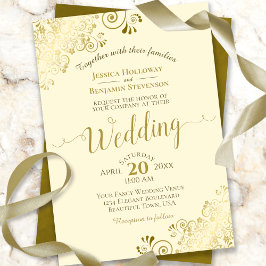 Gold Frills on Cream Elegant Calligraphy Wedding Einladung