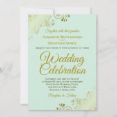 Gold Frills on Mint Green Elegant QR Code Hochzeit Einladung (Vorderseite)