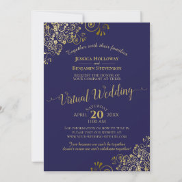 Gold Frills on Navy Blue Elegant Virtual Wedding Einladung