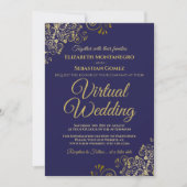 Gold Frills on Navy Blue Elegant Virtual Wedding Einladung (Vorderseite)