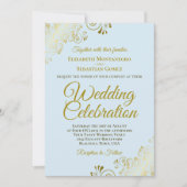 Gold Frills on Powder Blue Elegant QR Code Wedding Einladung (Vorderseite)