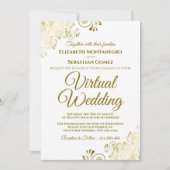 Gold Frills on White Elegant Virtual Wedding Einladung (Vorderseite)