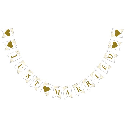 Gold Frills on White Just Married Newlyweds Wimpelkette (Alle)
