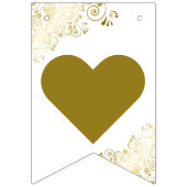 Gold Frills on White Just Married Newlyweds Wimpelkette (Erste Fahne)