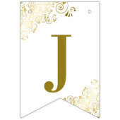 Gold Frills on White Just Married Newlyweds Wimpelkette (Dritte Fahne)