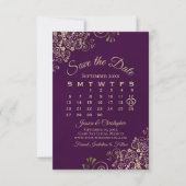 Gold Frills Plum Lila Eleganter Hochzeitkalender Save The Date (Vorderseite)