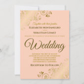 Gold Frills Simple Chic Coral Peach Orange Wedding Einladung (Vorderseite)