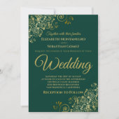 Gold Frills Simple Chic Emerald Green Wedding Einladung (Vorderseite)
