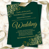 Gold Frills Simple Chic Emerald Green Wedding Einladung