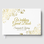 Gold Frilly Filigree Elegant Wedding Gästebuch (Vorderseite)