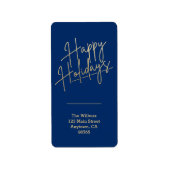 Gold Frohe Feiertage Blaue Rücksendeadresse Adressaufkleber (Vorne)