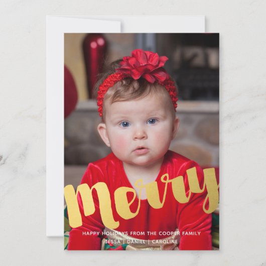 Gold Frohe Script Weihnachtsfotokarte Feiertagskarte (Vorderseite)