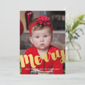 Gold Frohe Script Weihnachtsfotokarte Feiertagskarte (Stehend Vorderseite)
