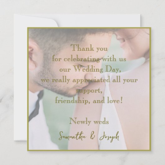 Gold Frohe und Verheiratete Dankbarkeit Sie Hochze Dankeskarte (Rückseite)