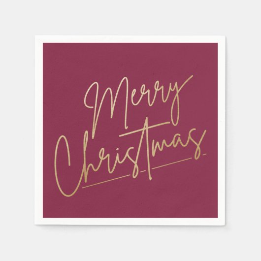 Gold Frohe Weihnachten auf Cranberry Napkins Serviette (Vorderseite)