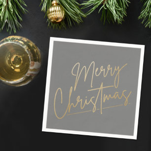 Gold Frohe Weihnachten auf Gray Napkins Serviette