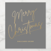 Gold Frohe Weihnachten auf Gray Weinetikett (Einzelnes Label)