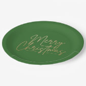 Gold Frohe Weihnachten auf Grün Pappteller (Schrägansicht)
