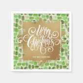 Gold Frohe Weihnachten auf Grün Serviette (Vorderseite)