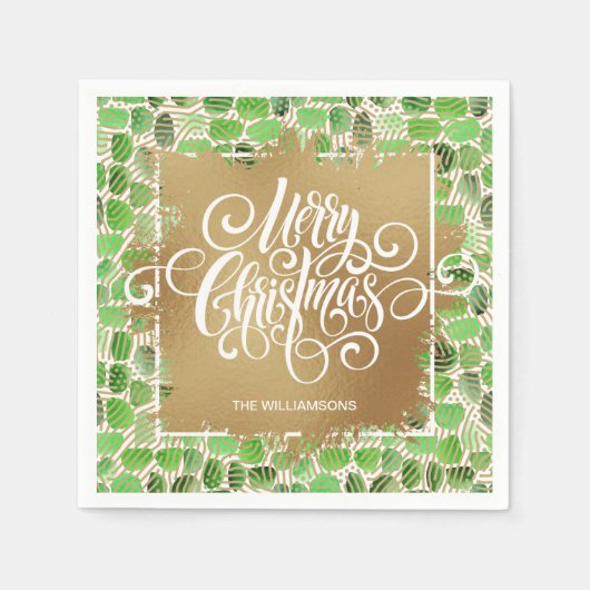 Gold Frohe Weihnachten auf Grün Serviette (Vorderseite)