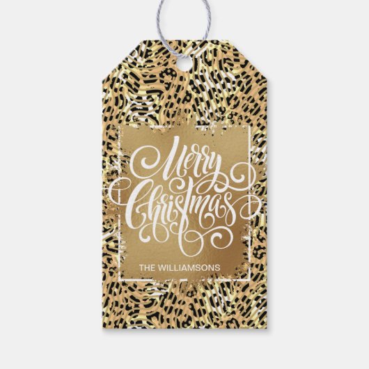 Gold Frohe Weihnachten auf Leopard Geschenkanhänger (Vorderseite)