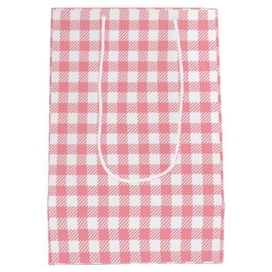 Gold Frohe Weihnachten auf Pink Gingham Kariert Mittlere Geschenktüte (Rückseite)