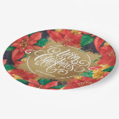 Gold Frohe Weihnachten auf Poinsettias Pappteller (Schrägansicht)